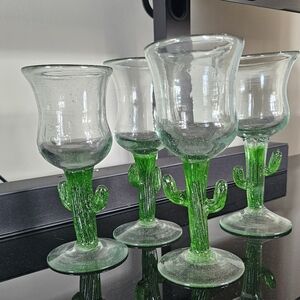 Green Cactus Stem Glasses Set